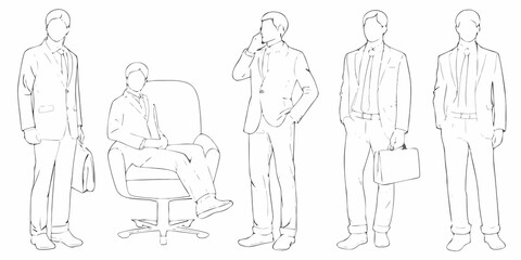 Line art illustration of businessmen in suits various poses and styles