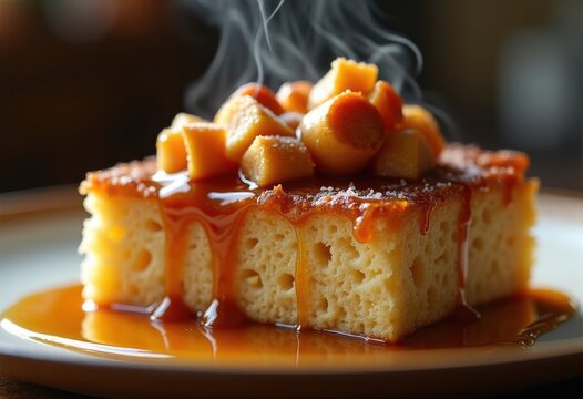 Decadent Bread Pudding Indulgence with Luxurious Caramel Drizzle