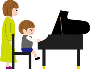 ピアノを弾く男の子と先生