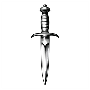 Traditional Warrior Dagger Illustration Vintage Hand Drawn Weapon Sketch