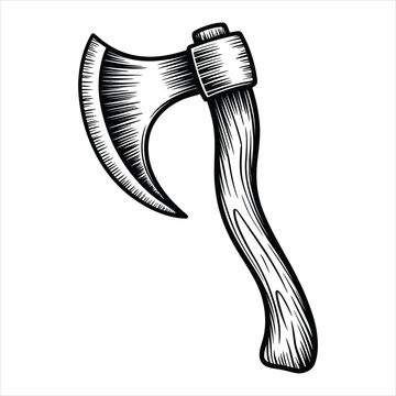 Medieval Viking Battle Axe Illustration Vintage Hand Drawn Weapon Graphic
