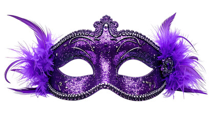 Glittery purple masquerade mask with feathers