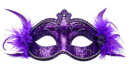 Glittery purple masquerade mask with feathers