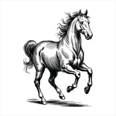 Powerful Running Stallion Art - Detailed Vintage Etching Horse Illustration