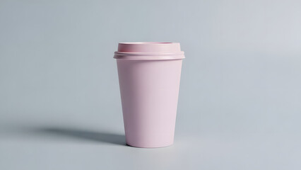 Disposable pink coffee cup on gray background