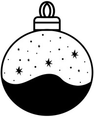 Simple Minimalist Plain Outline Bauble Christmas Decoration With Hill and Snowfall in Winter Season