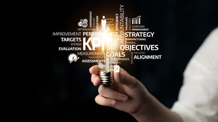 Business Performance Metrics Visual with Light Bulb Concept Highlighting Key Strategies and...