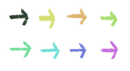 Hand-drawn brush arrows set on transparent background for direction icons, navigation elements, and creative design use	