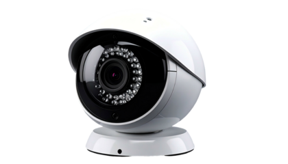 White surveillance camera with a protective dome and many LEDs
