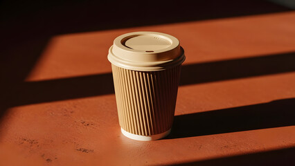 Coffee cup on a table with shadows