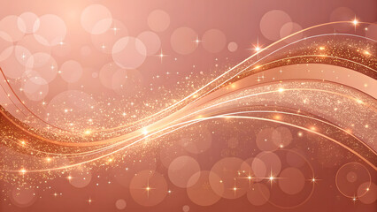 Elegant rose gold glitter waves and sparkling bokeh lights create a festive abstract background