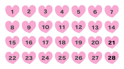 数字が入ったピンクのハートイラストセット