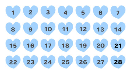 数字が入ったブルーのハートイラストセット