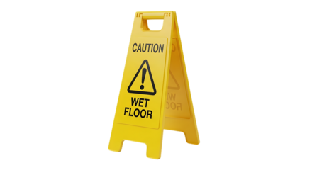 Bright yellow wet floor caution sign alerting people to slippery surface hazards