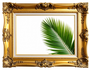 Ornate gold frame with palm frond against white