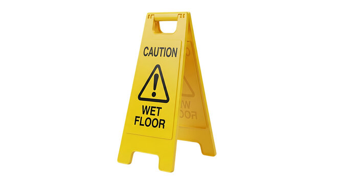 Bright yellow wet floor caution sign alerting people to slippery surface hazards