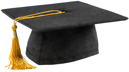 Graduate cap hat with tassel isolated in high resolution png style with clean transparent background feel, crisp cutout ideal for education designs, graduation invitations, stickers, posters.