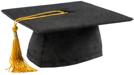 Graduate cap hat with tassel isolated in high resolution png style with clean transparent background feel, crisp cutout ideal for education designs, graduation invitations, stickers, posters.