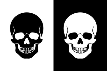 Death Skull Silhouette Icon. Minimal Black and White Vector Illustration