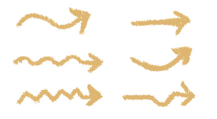 Hand-drawn brush arrows set on transparent background for direction icons, navigation elements, and creative design use	