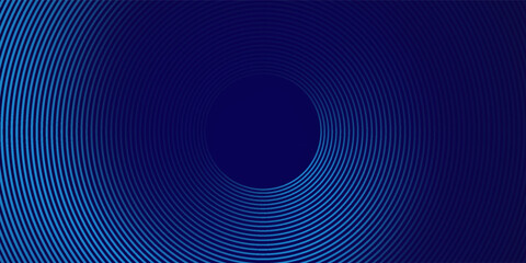 Abstract blue glowing geometric lines on dark blue background. Modern shiny blue circle lines pattern. Futuristic technology concept. Suit for cover, poster, banner, brochure, header, website