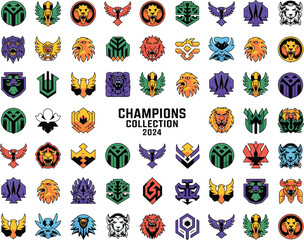 Esports logo collection with animal mascots for gaming team branding professional lion eagle and panther icons for competitive sports league identity graphic design elements for gaming community