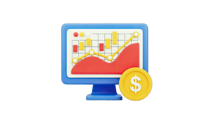Financial Data Analysis on Computer Screen with Dollar Coin