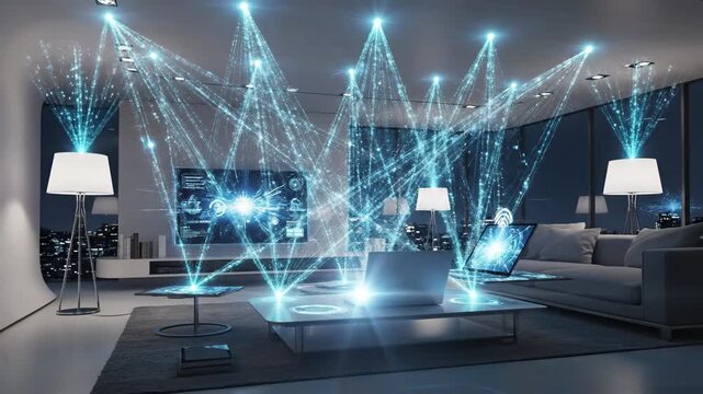 Futuristic Smart Home Li-Fi Network Visualization with Holographic Data