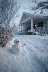 道の端に作られた雪だるま