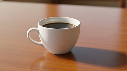 White coffee cup on wooden table with black coffee