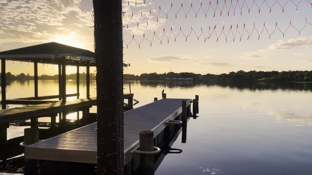 Lake Roy lighting hanging sun set boat dock