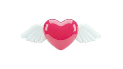 Flying Heart with Wings on White Background