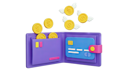 Flying Coins and Wallet: Financial Concept