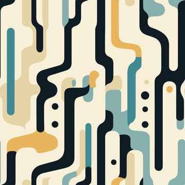 Abstract Retro Wavy Lines Seamless Pattern in Mid Century Modern Style