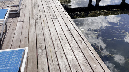 Lake Roy looking down at a wooden deck floor