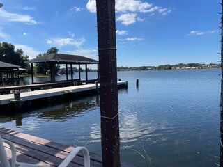 Lake Roy clear blue sky relaxing scene docks and wooden deck