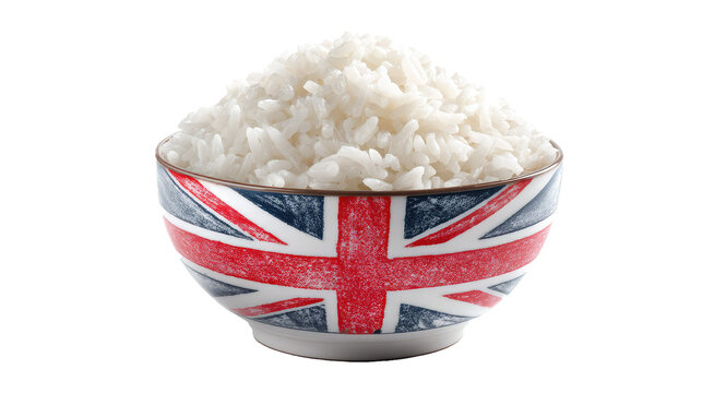 A bowl of white rice with a british flag on transparent background