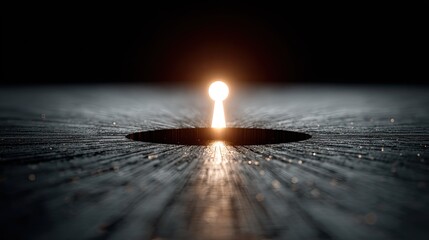 glowing keyhole on a vast, dark digital surface, with a shield icon visible through it, data privacy and secure access concept