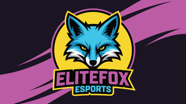 Elite Fox Esports gaming mascot logo design featuring blue fox head on yellow circle background for professional competitive team branding gaming community stream overlay and digital marketing