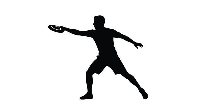 Silhouette of a man throwing a frisbee dynamic action in black and white