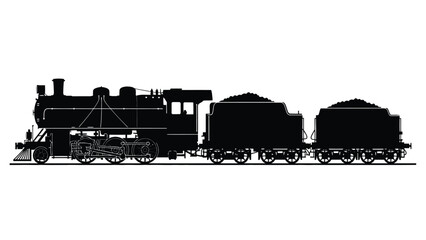 A silhouette of a classic steam locomotive with coal cars side view © msunny93