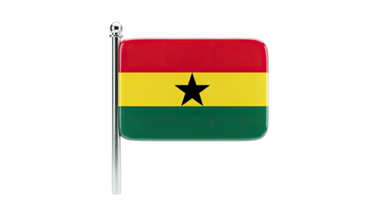 Ghana Flag on a Pole Isolated on White Background