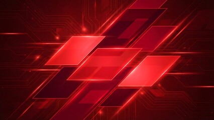 Abstract red digital circuit board pattern with glowing rhombus shapes and light lines