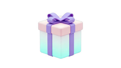 Gift Box with Purple Ribbon Isolated on White Background