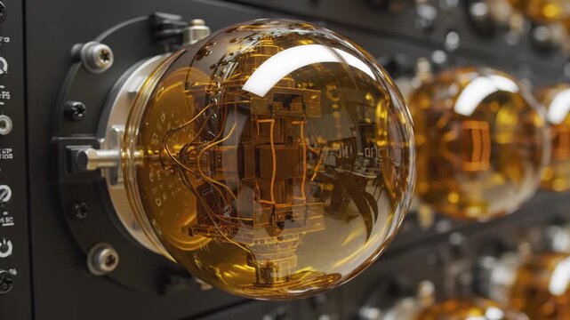 Extreme Macro of Golden Photomultiplier Tube Glass Sphere with Reflections