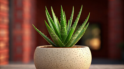 Vibrant aloe vera in speckled pot