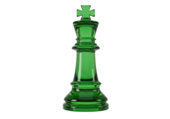 Green glass chess king isolated PNG, elegant game piece for strategy and design projects on transparent background