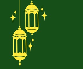 Yellow lantern green background vector,islamic lantern greeting image,moslem banner design illustration,islamic lantern for design banner and template 