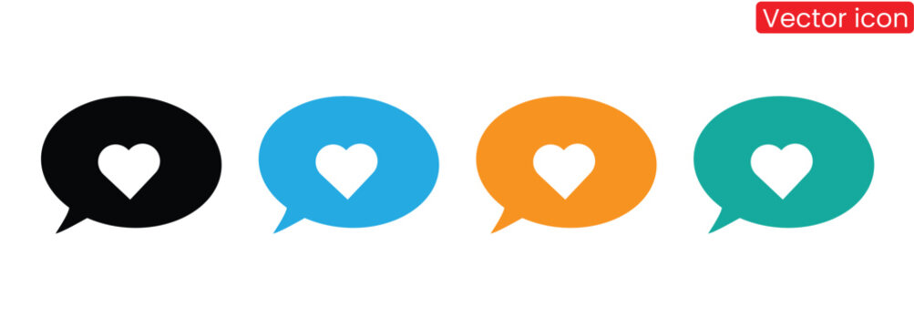 Colorful chat bubbles with heart symbols for love and care, Like notification icon. heart with chat bubble. Social media hearts isometric set. Heart notification symbol