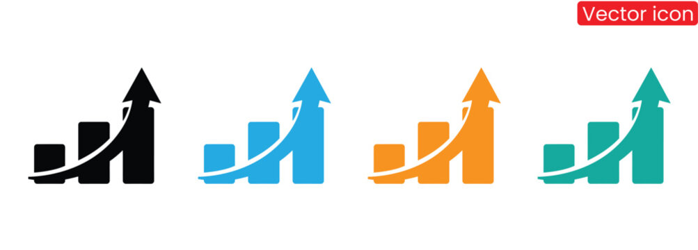 Colorful vector icons of growing business graphs and charts, Financial Planning Logo Vector Design stock illustration. Growth arrow icon logo design for data finance investment building invest logo,